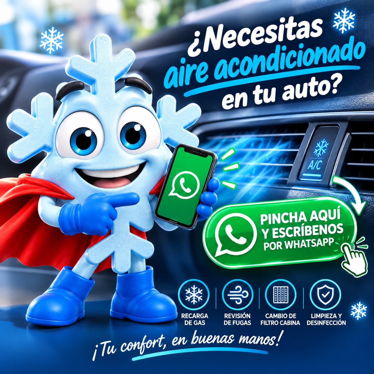 Carga de aire acondicionado automotriz en Lo Barnechea - servicio a domicilio y en local